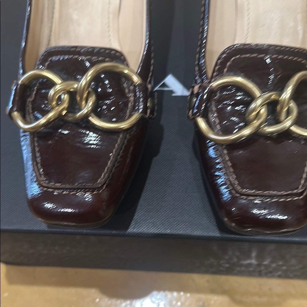Coach Women's Dark Brown Loafers with Gold Chain Detail.  Gorgeous wine color - Picture 2 of 8